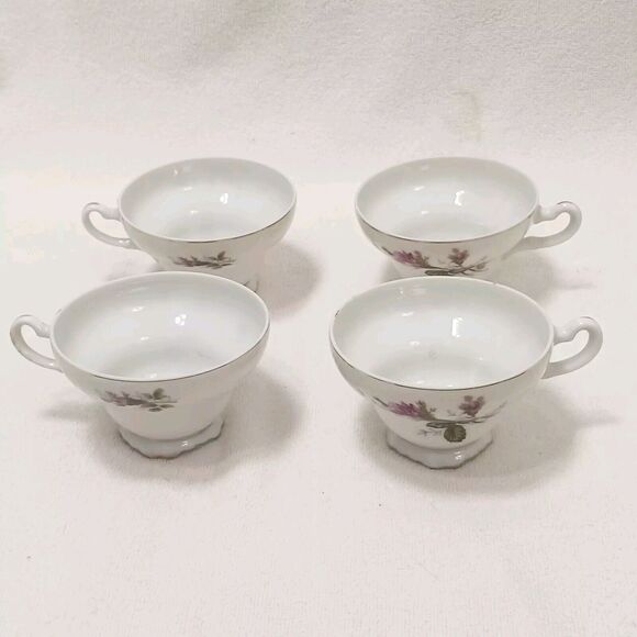 4 Tea Cup SET with Saucers Made In Japan Moss Rose Handpainted Porcelain VINTAGE - Picture 12 of 16